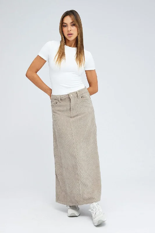Leather pencil skirts for women Grey Maxi Skirt High Rise A-line Corduroy
