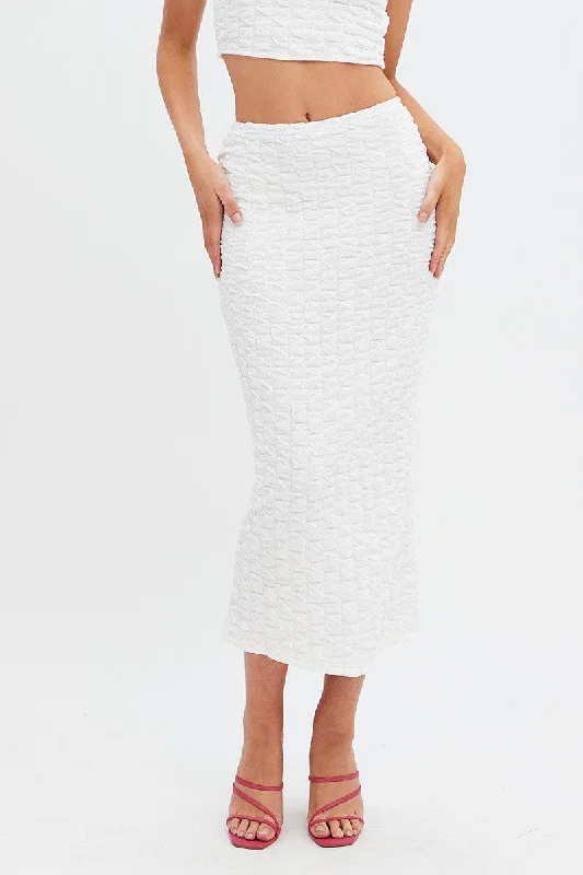 Skirts for a beach wedding White Maxi Skirt High Rise Bodycon Textured Jersey