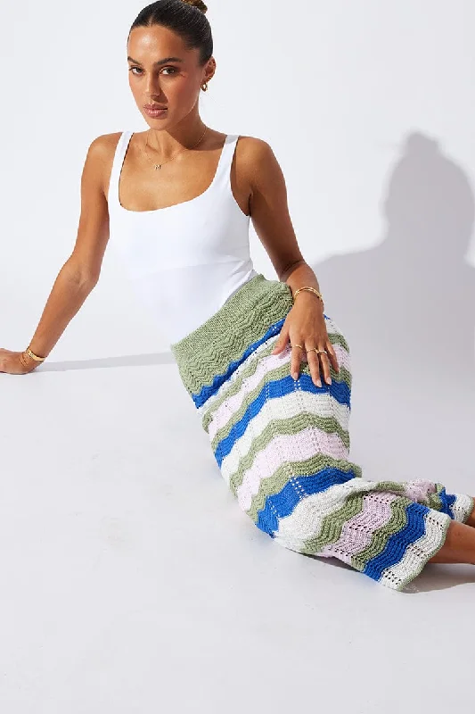 Leather pencil skirts for women Multi Stripe Knit Skirt Crochet