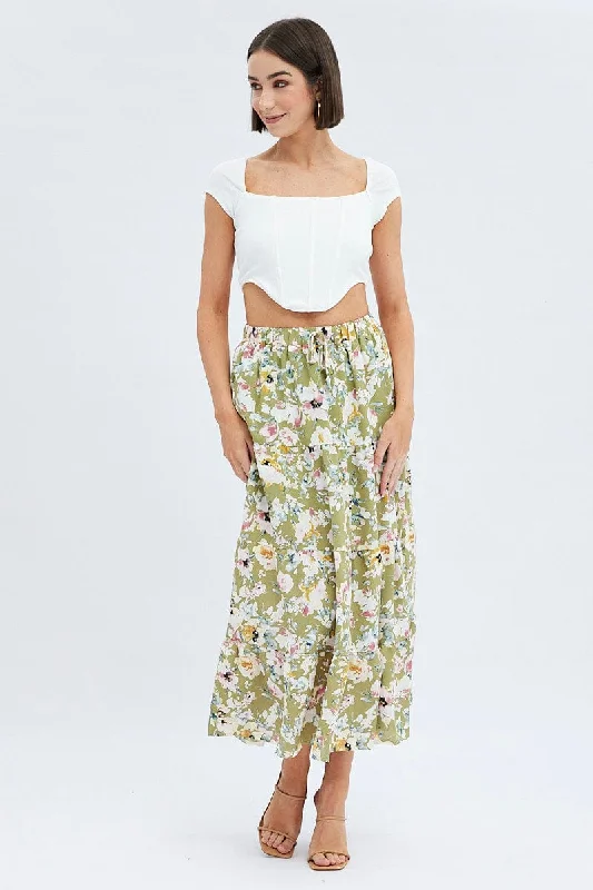 Skirts with a gathered waist Print Maxi Skirt Tiered