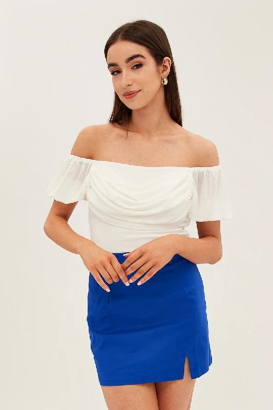 Sequined skirts for parties Blue Mini Skirt High Rise Front Split
