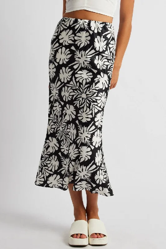 Skirts for a romantic date Black Abstract Slip Skirt Maxi