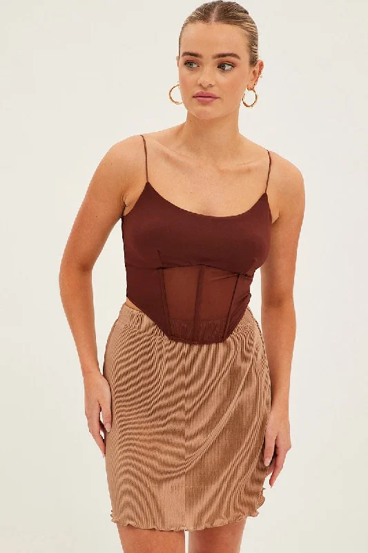 Pencil skirts in plus sizes Brown Plisse Mini Skirt