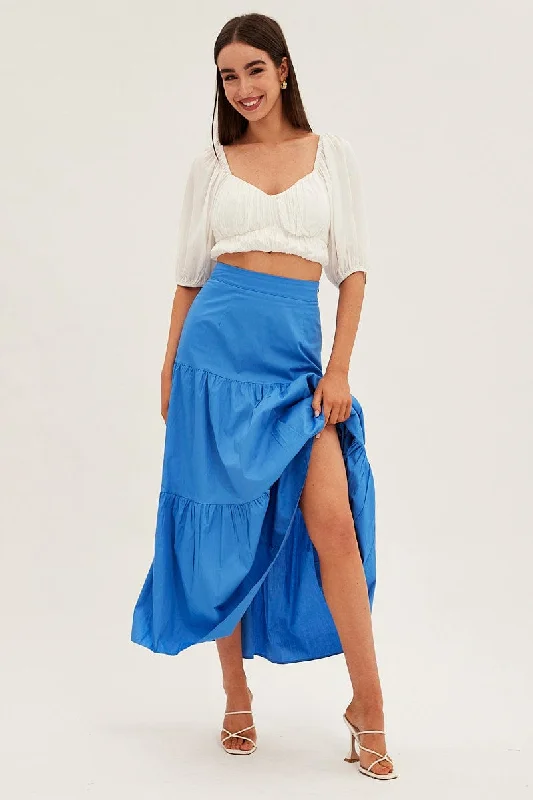 Ruffled skirts for little girls Blue Maxi Skirt High Rise Tiered