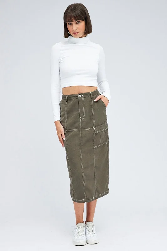 Skirts with a pleated front Grey Cargo Skirt Mid Rise Contrast Detail Utility