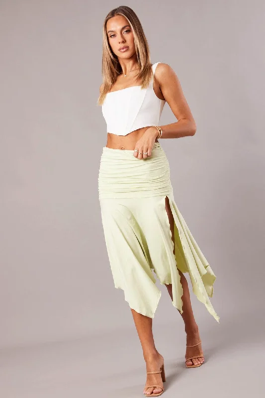 Cotton blend skirts for durability Green Handkerchief Midi Asymmetric Skirt