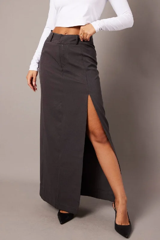 Skirts with a metallic finish Grey Midi Skirt Tailored High Waist