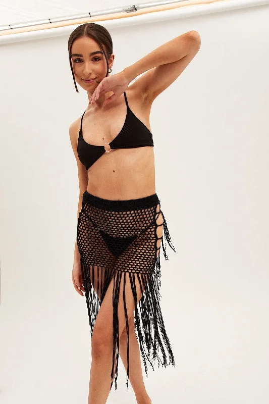 Cotton blend skirts for durability Black Crochet Beach Skirt