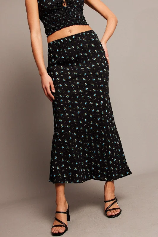 Skirts with a front zipper Black Ditsy Slip Skirt
