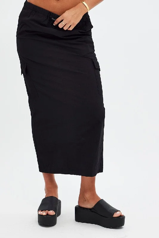 Printed chiffon skirts for spring Black Cargo Skirt Midi Cotton