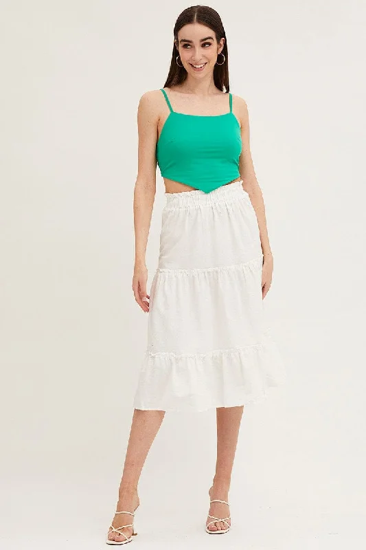 Skirts for a casual dinner White Tiered Midi Skirt