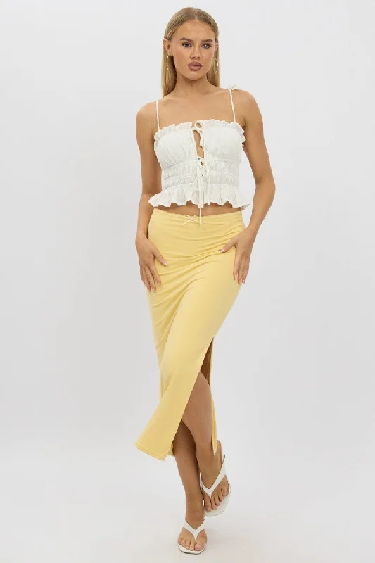Cotton blend skirts for durability Yellow Midaxi Skirt High Rise Supersoft Picot Trim Lined