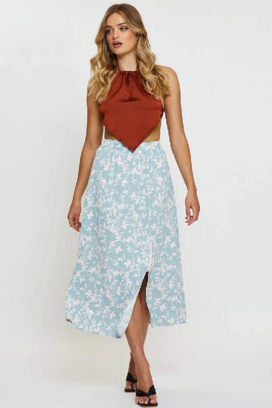 Skirts for a business trip Print Midi Skirt Front Slit