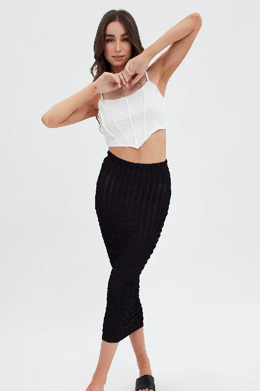 Mini denim skirts for teenagers Black Textured Midi Skirt