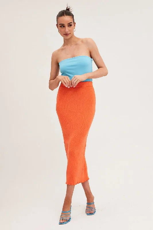 Skirts for cocktail parties Orange Maxi Skirt Knit High Waist