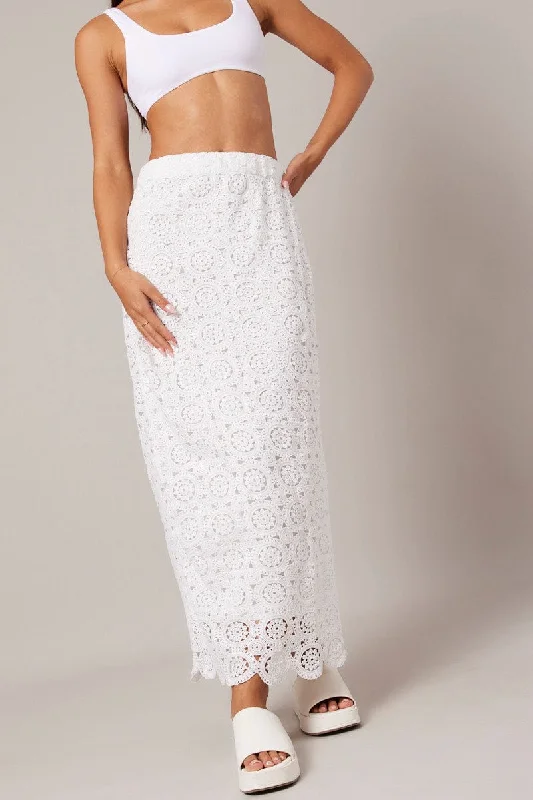 Khaki skirts for a military look White Midi Skirt High Rise Lace