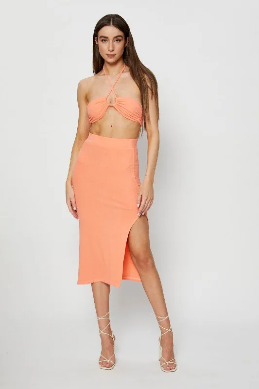 Skirts with a geometric pattern Orange Ribbed Maxi Skirt