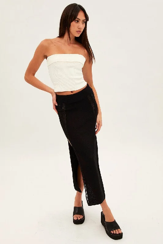 Skirts for a wine tasting Black Midi Skirt Knit Front Split