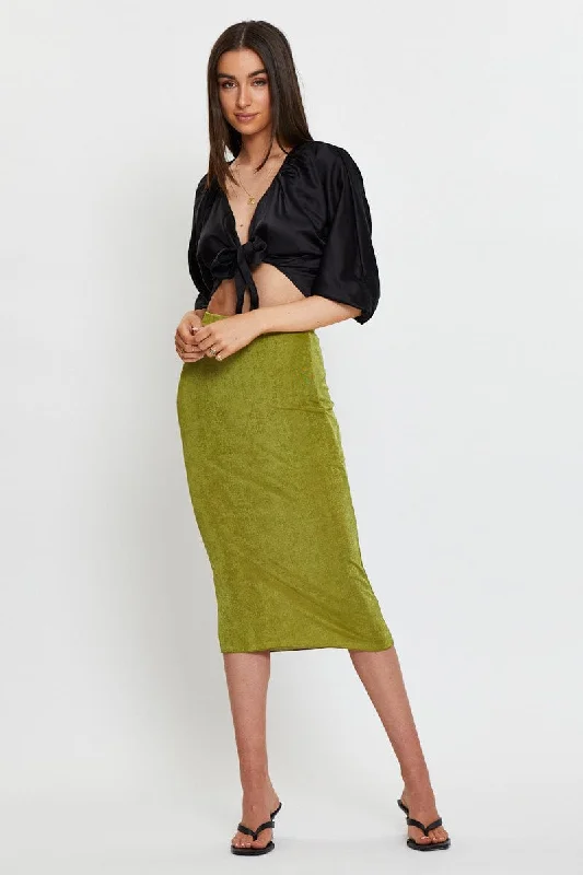 Printed organza skirts for a special occasion Green Midi Skirt Bodycon