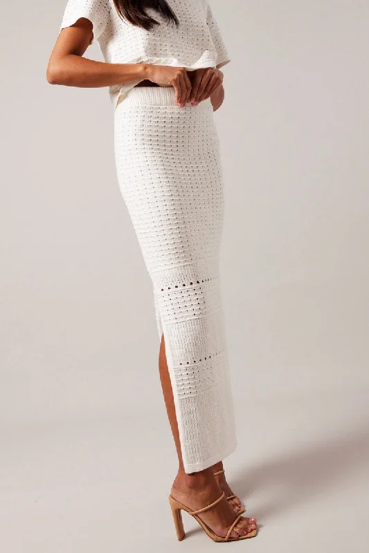 Skirts with hidden pockets White Knit Skirt Crochet High Rise