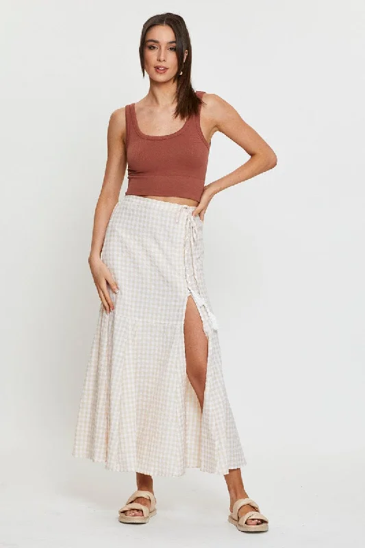Skirts for a romantic date Check Maxi Skirt High Waist Front Split