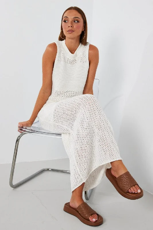 Skirts for a fashion show White Knit Skirt Midi Crochet