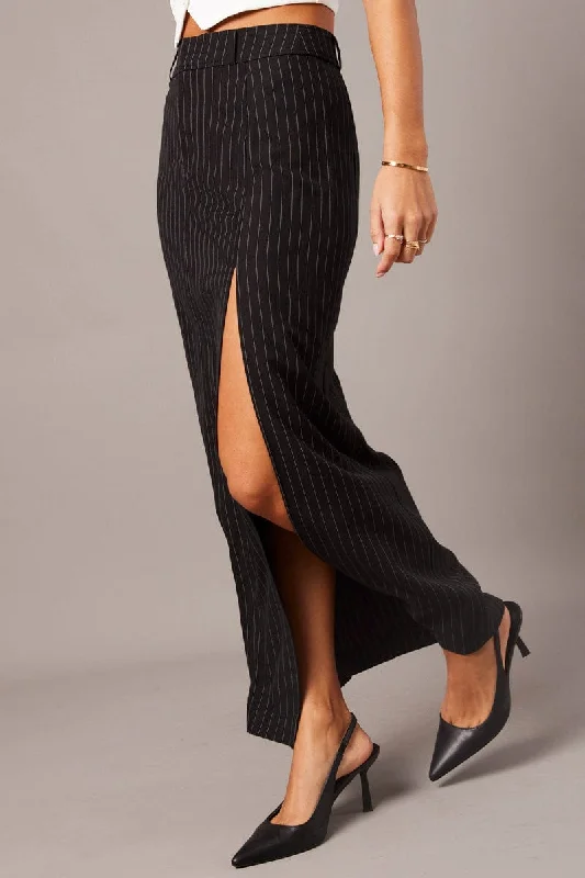 Tulle skirts for a fairy - like appearance Black Stripe Midi Skirt Tailored High Waist Tulle skirts for a fairy - like appearance Black Stripe Midi Skirt Tailored High Waist