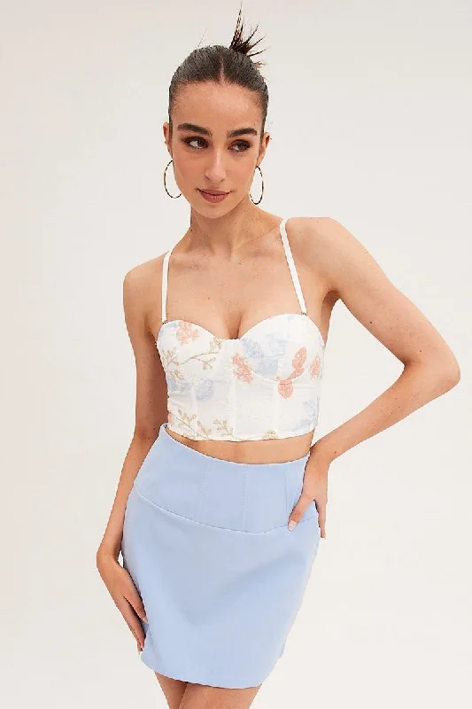Linen blend skirts for breathability Blue Corset Mini Skirt
