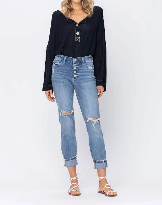 Embellished women jeans with studs or rhinestones for a glamorous touchBoyfriend Jeans In Blue