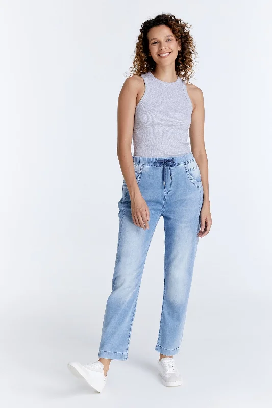 Skinny women jeans with a form - fitting designElla Mid Waist Jogger 5 Pocket Ankle Jeans Light Blue Denim