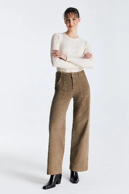 Wide - leg women jeans for a modern and relaxed vibeLulu Cord High Waist Jeans Beige