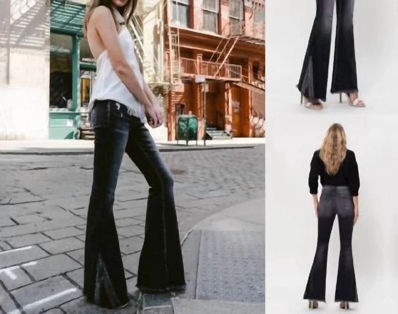 Embellished women jeans with studs or rhinestones for a glamorous touchHigh Rise Flare Jeans W/ Contrast Panel In Faded Black