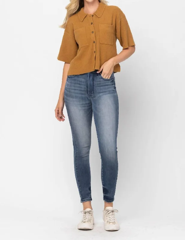 High - rise flare women jeans for a 70s - inspired lookHigh Waist Tummy Control Jeans In Contrast Wash