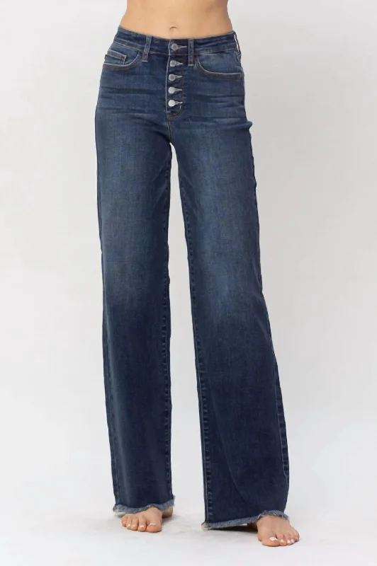 Ripped women jeans for a rebellious and fashion - forward styleHigh Waist Wide Leg Jeans In Blue