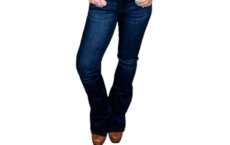 Ripped women jeans for a rebellious and fashion - forward styleMidrise Flare Jeans In Dark Stone Wash