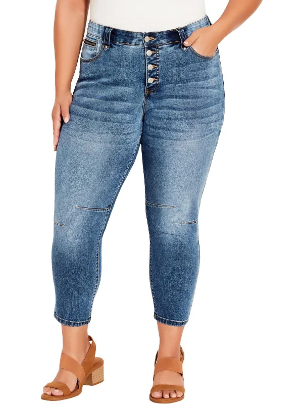 Acid - wash women jeans with a retro finishPlus Womens High Rise Medium Wash Cropped Jeans