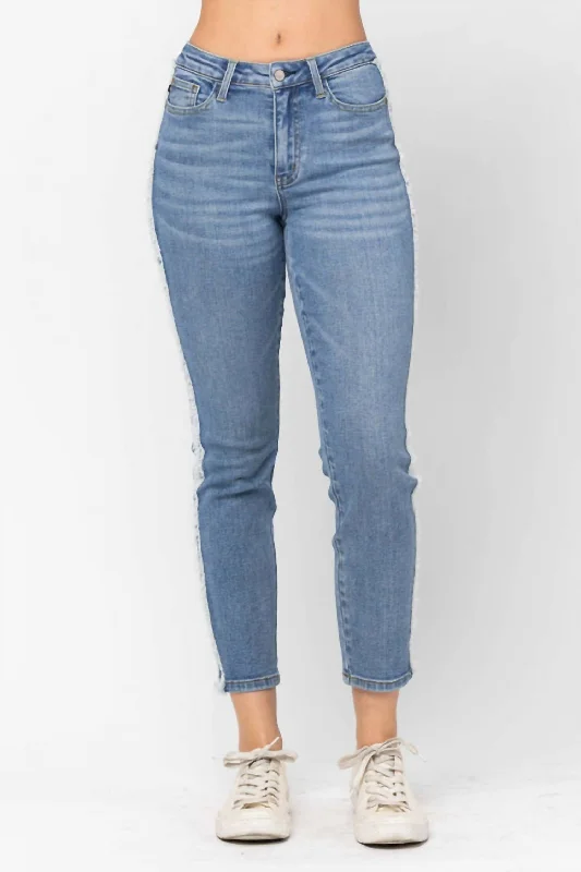 Distressed women jeans for a trendy and edgy lookSerenity Fray Detail Slim Fit Jeans In Medium Wash