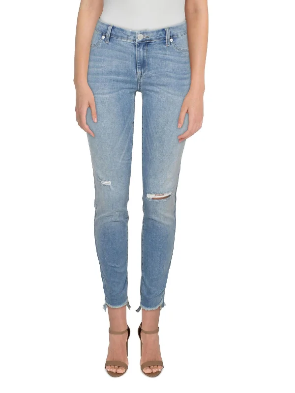 Skinny women jeans with a form - fitting designSpray-On Womens Mid-Rise Distressed Skinny Jeans