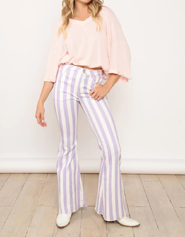 Stretch women jeans for enhanced mobility and comfortStripe Denim Flares Jeans In Lavender