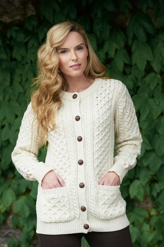 Aran Wool Ladies Cardigan Super Soft