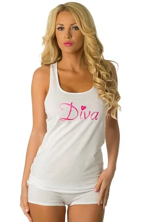 High - Neck Women's Silk Blend Tank Tops for a Luxurious FeelWhite/Pink Diva Tank Top