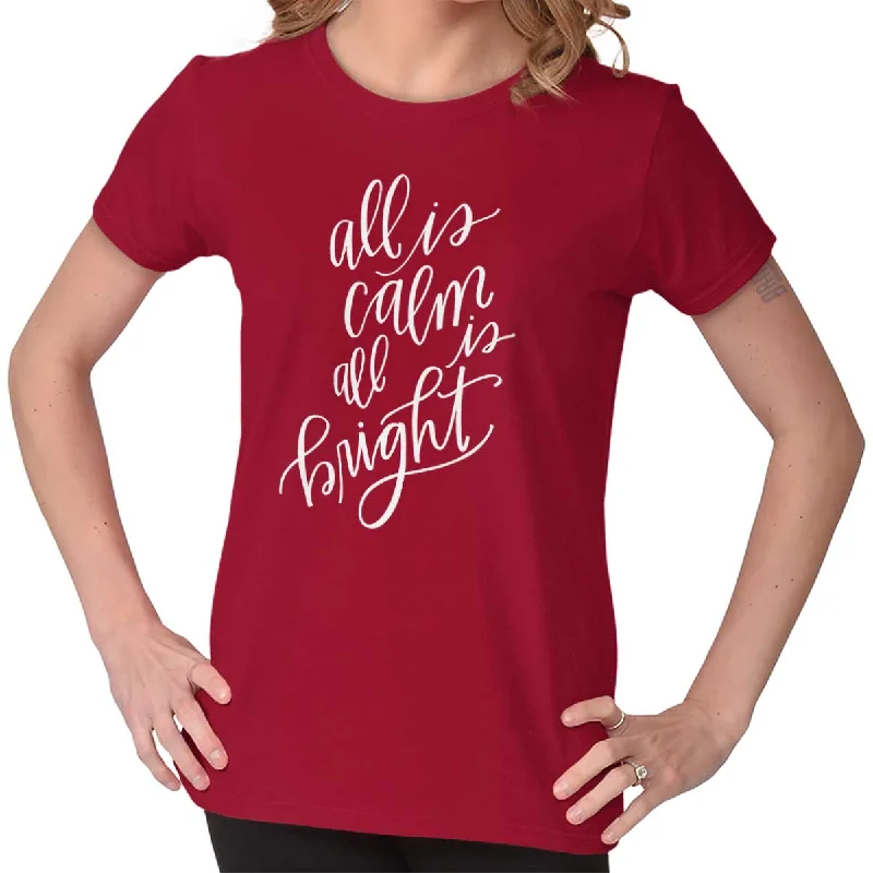 Ringer T Shirt Women with Retro - Inspired StripesAll Is Calm Christmas Ladies T Shirt