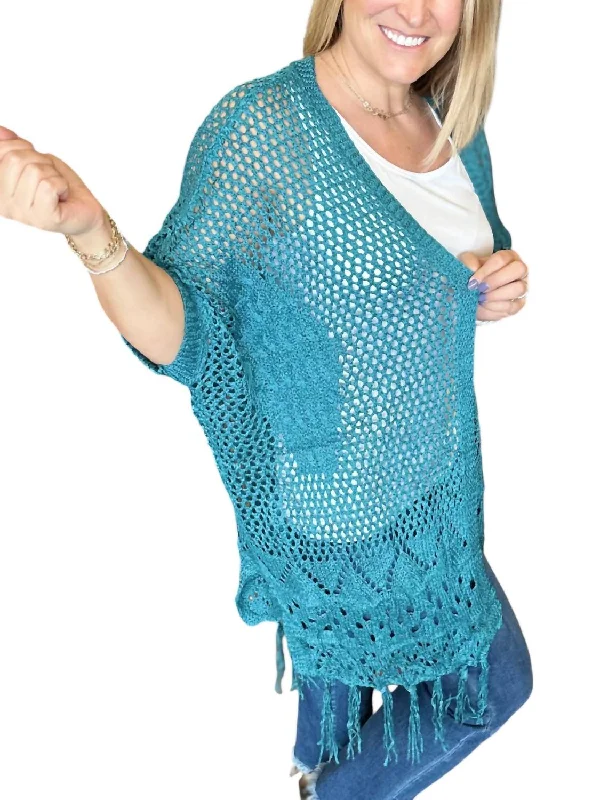 organic cotton women cardigan for an eco - friendly choiceAmanda Crocheted Cardigan In Teal