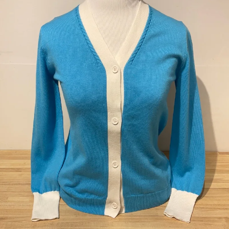 plus size women cardigan for comfortable layeringBurgess Blue/White Cardigan