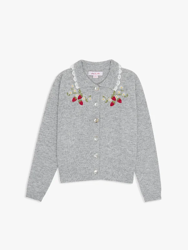 button down women cardigan with vintage buttonsCallie Embroidered Cardigan - Strawberry Vine