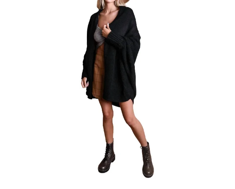 cropped women cardigan to pair with high - waisted jeansCarrie Ann Bat Sleeve Knit Cardigan In Black