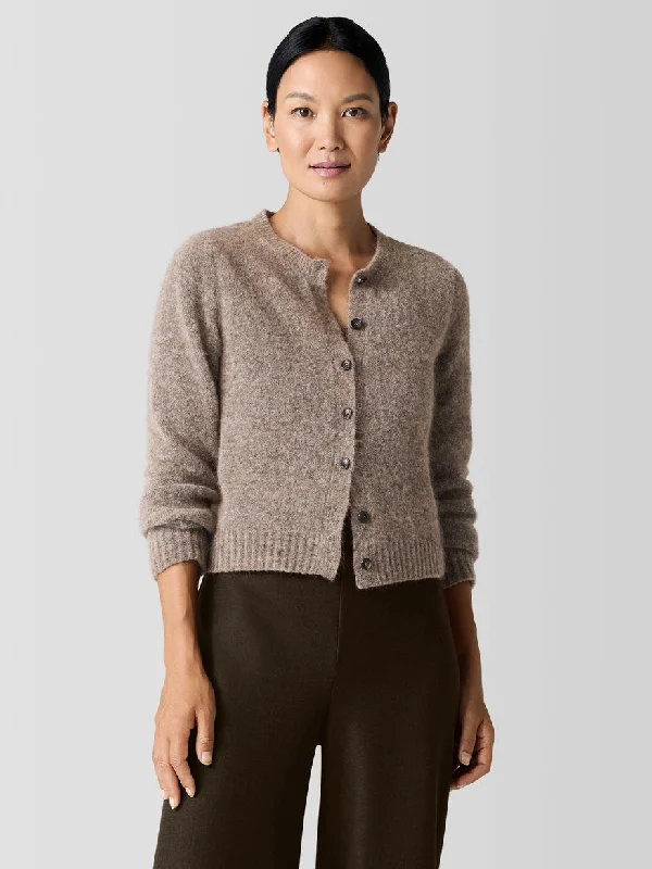 cashmere blend women cardigan for a luxurious feelCrewneck Taupe Cardigan