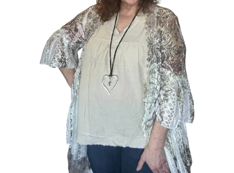 v neck women cardigan to elongate the necklineDanielle Lace Cardigan In Taupe/brown