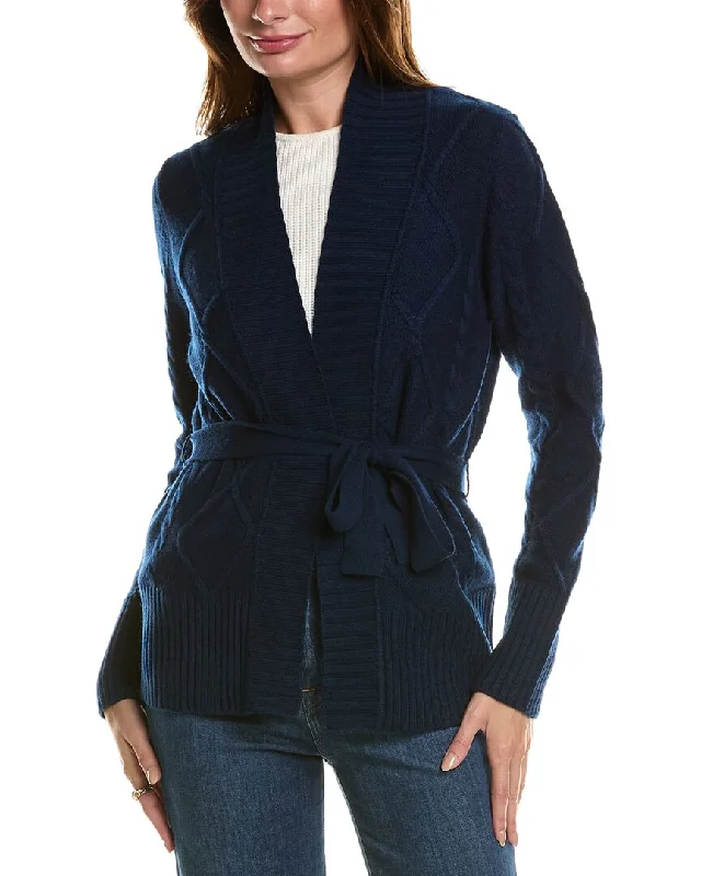 color block women cardigan with bold huesForte Cashmere Belted Wool & Cashmere-Blend Cardigan