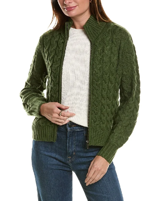 hand knitted women cardigan with artisanal charmForte Cashmere Cable Zip Mock Wool & Cashmere-Blend Cardigan